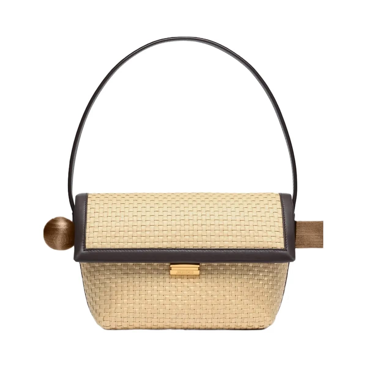 Jacquemus The Rond CarreShoulder Bag With Flap Natural / Dark Brown