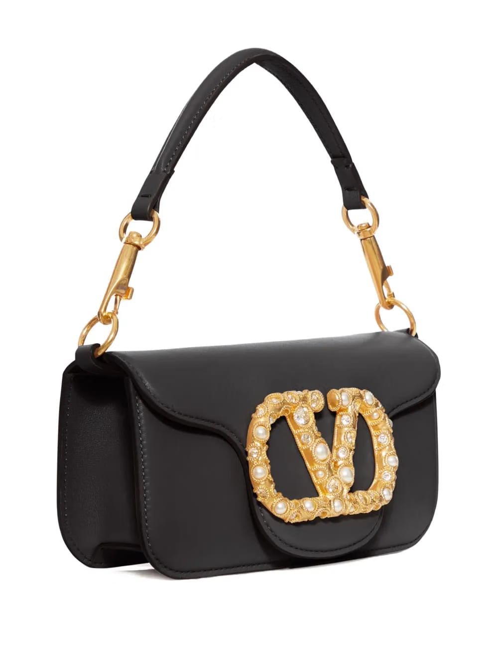 VLogo embellished clasp leather shoulder bag