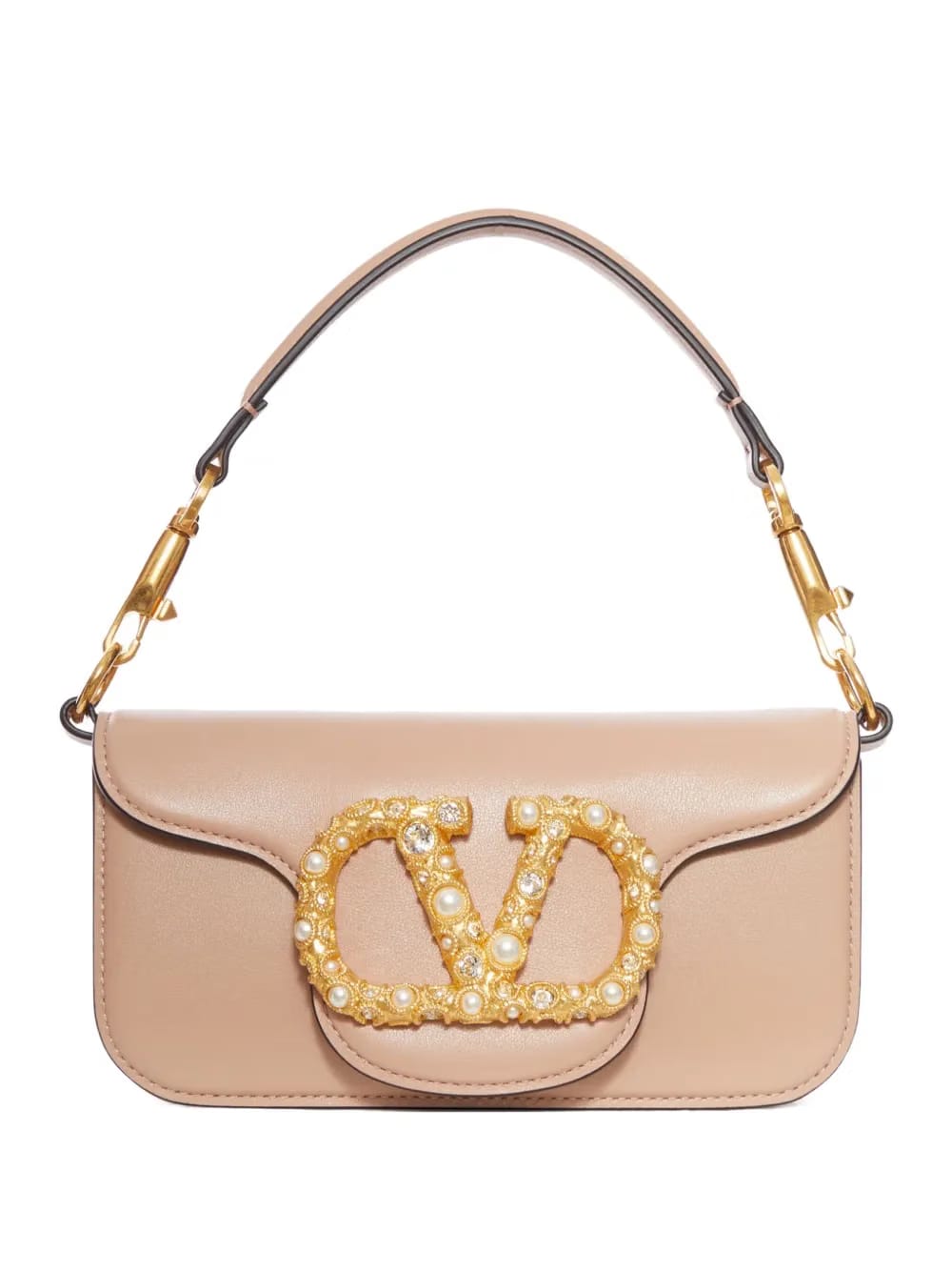 VLogo embellished clasp leather shoulder bag