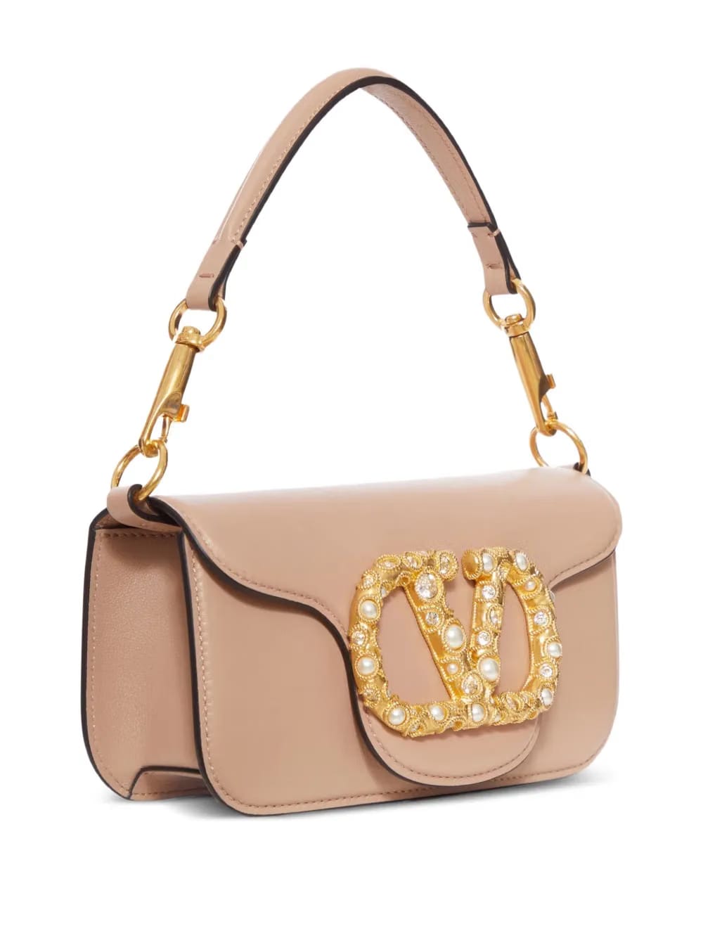 VLogo embellished clasp leather shoulder bag