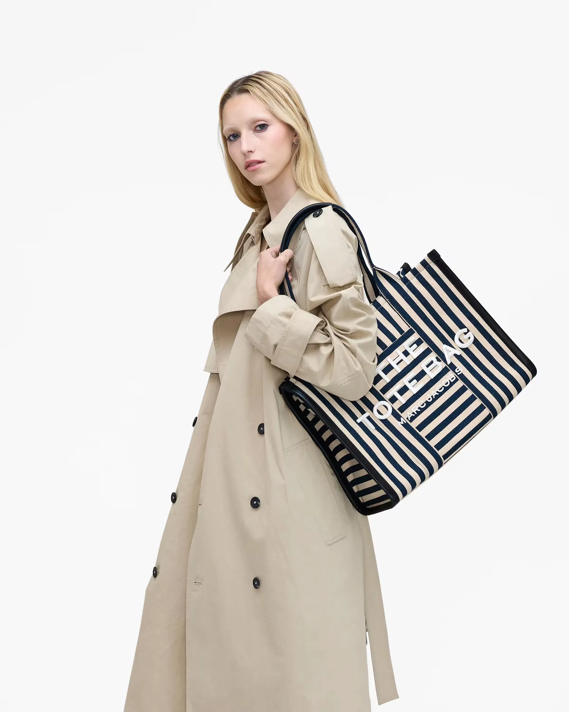 Marc Jacobs The Stripe Canvas Large Tote Bag Blue Sea Multi