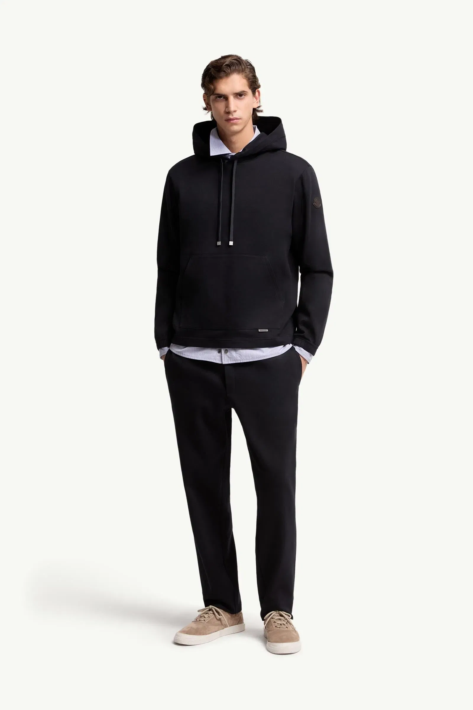 Moncler Leather Logo Cotton Blend Hoodie Dark Blue Dark Blue