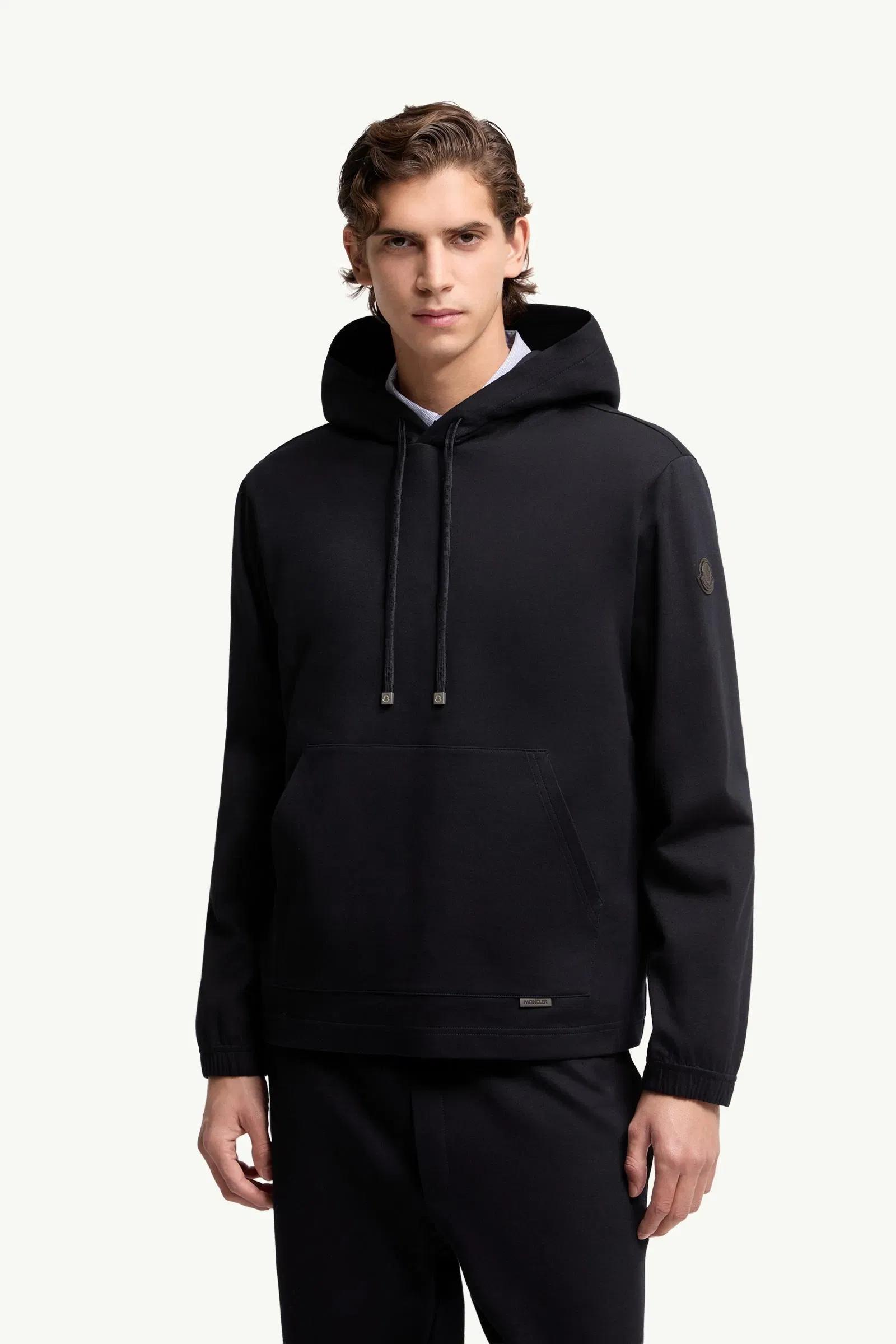 Moncler Leather Logo Cotton Blend Hoodie Dark Blue Dark Blue