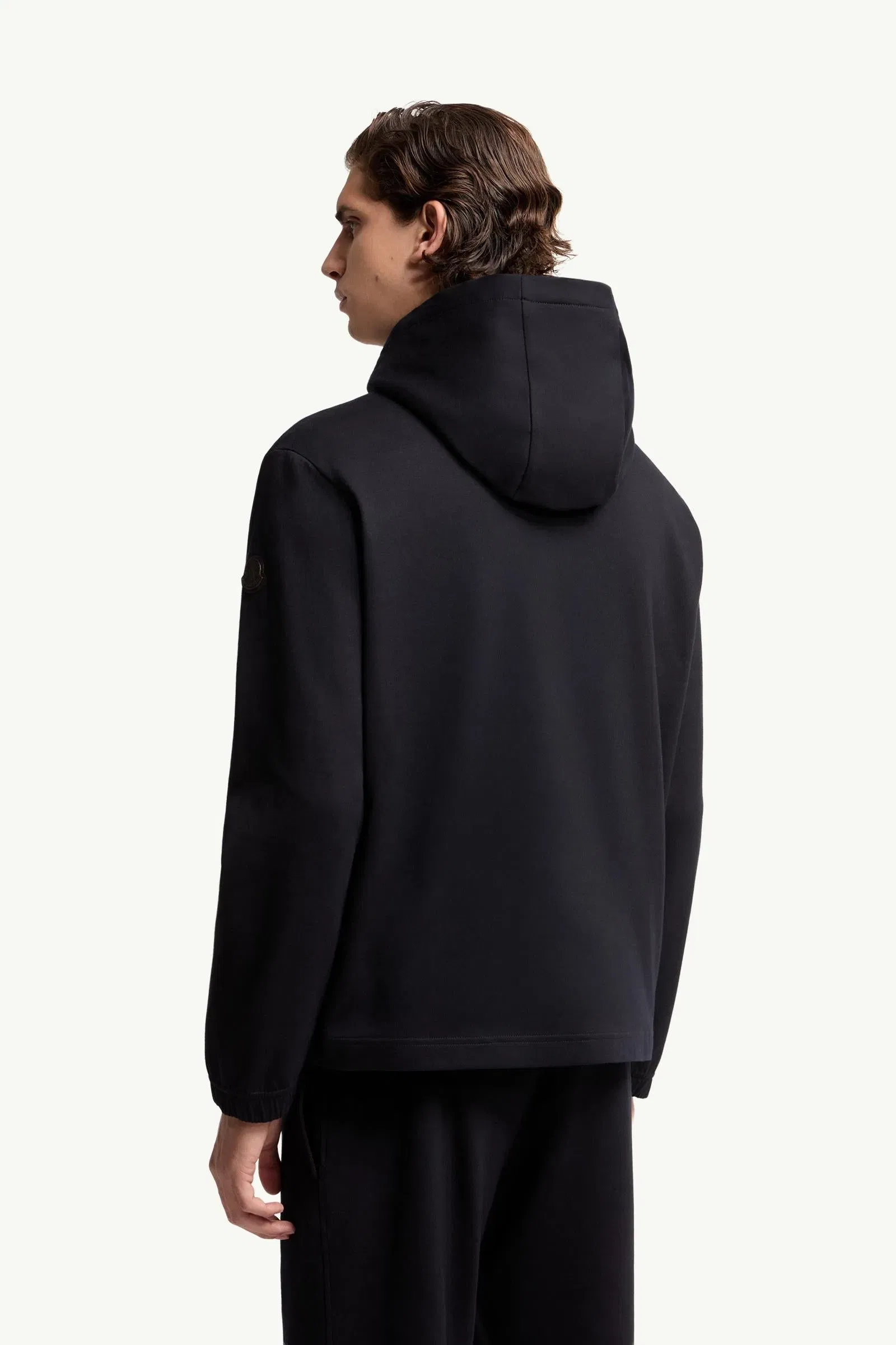 Moncler Leather Logo Cotton Blend Hoodie Dark Blue Dark Blue