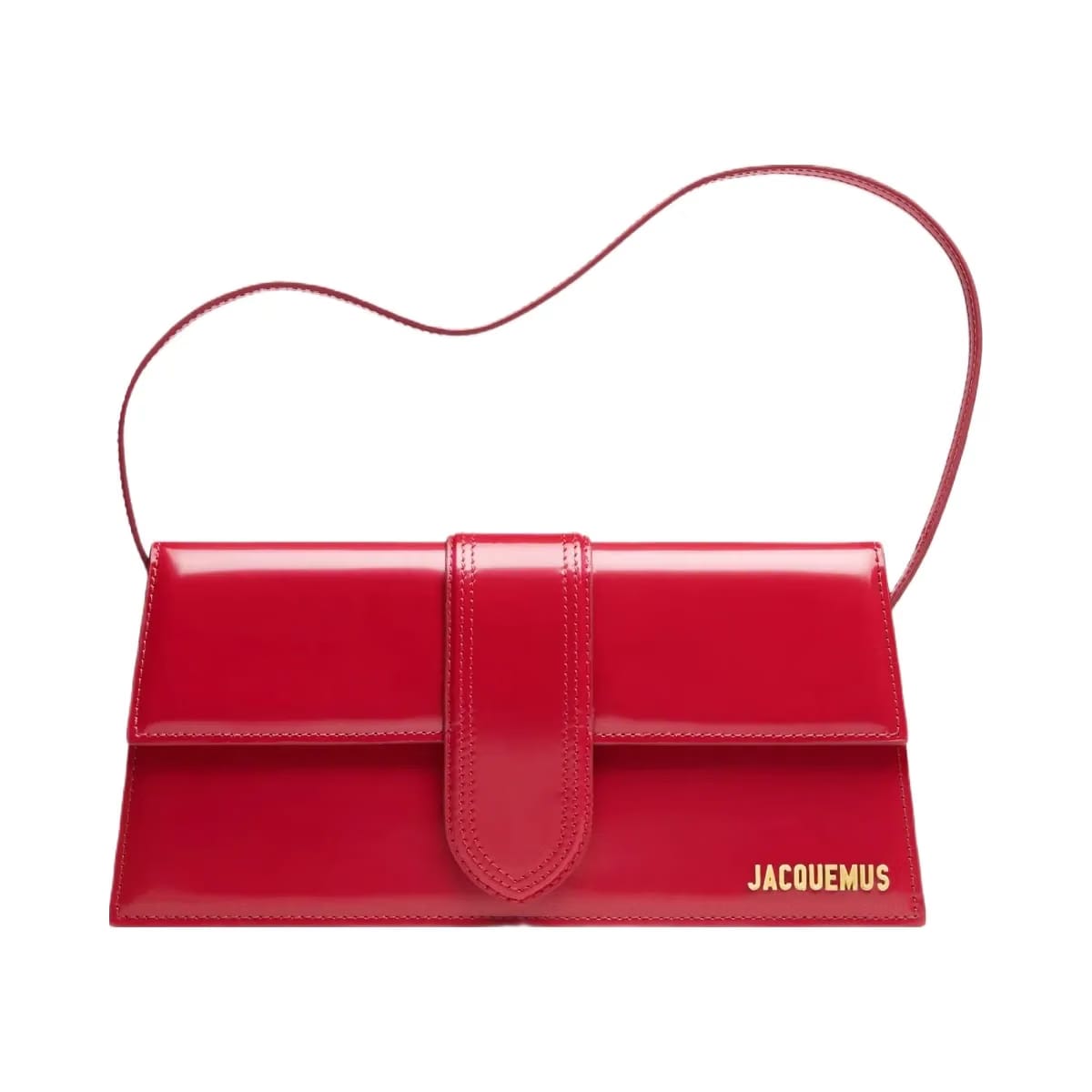 Jacquemus The Long Bambino Patent Leather Structured Shoulder Bag Red/Gold