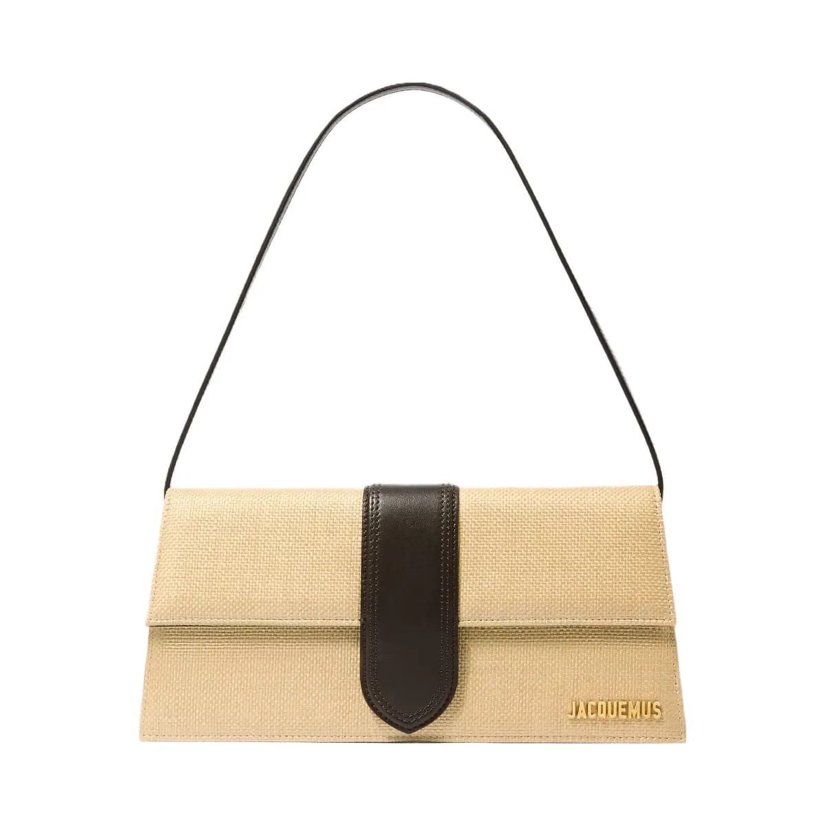 Jacquemus The Long Bambino Structured Bag In Woven Raffia-Effect With Smooth Leather Trim Natural / Dark Brown
