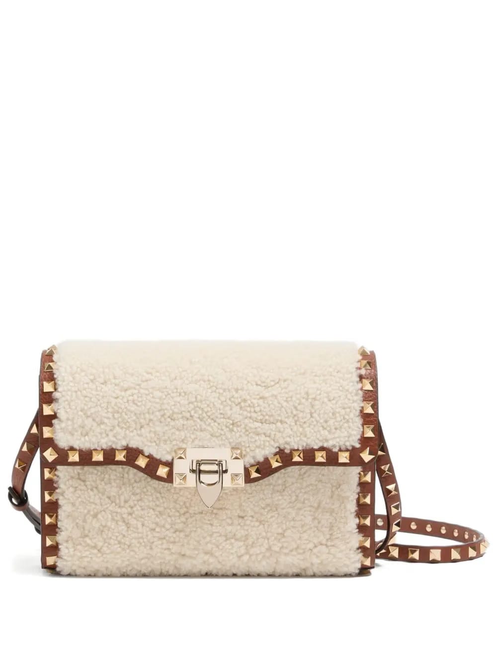small Rockstud shearling shoulder bag
