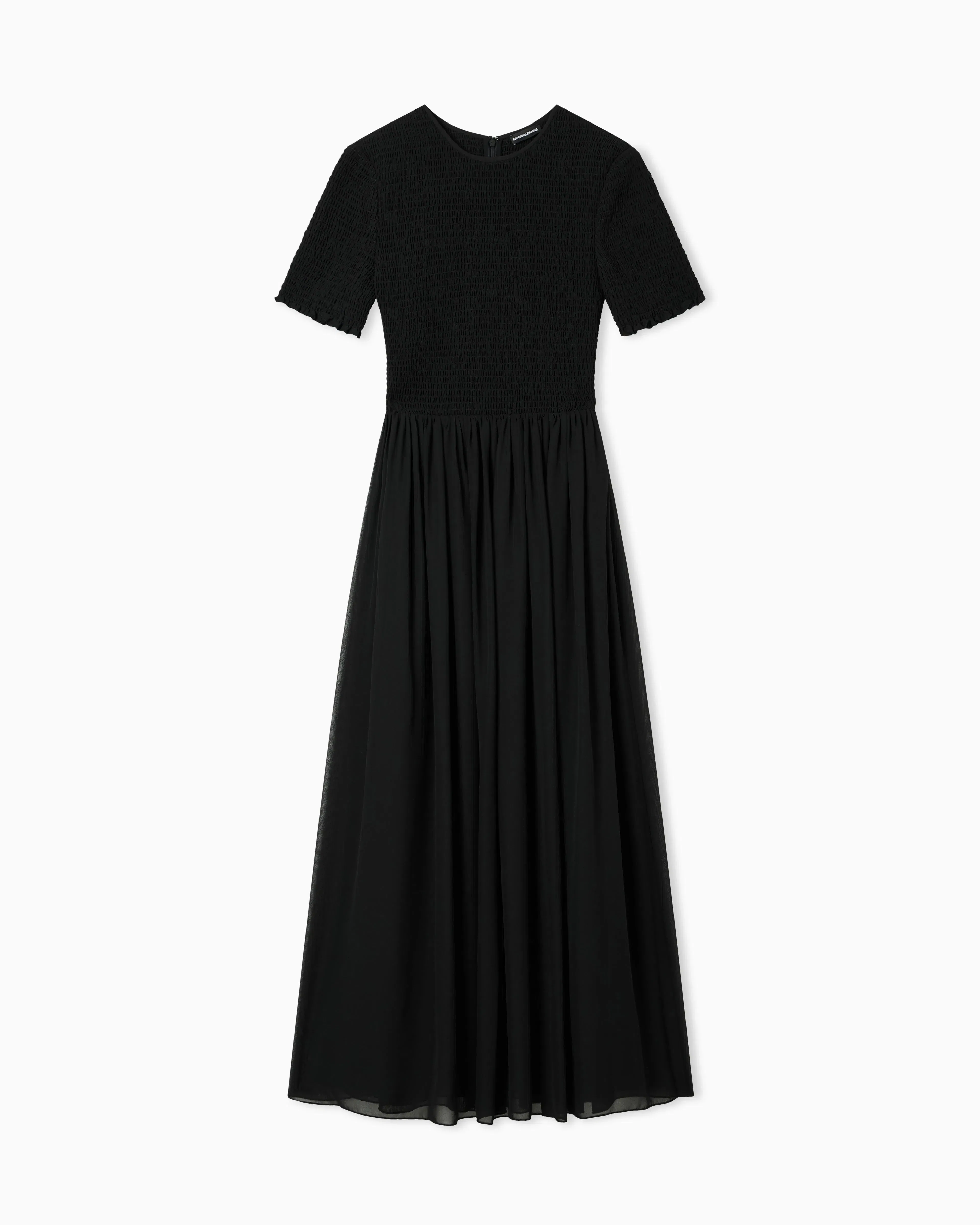 Emporio Armani Short-sleeved long dress in technical georgette