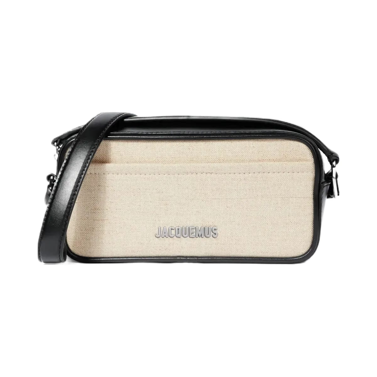 Jacquemus The Baneto Rectangular Bag In Linen And Smooth Leather Light Greige/Black