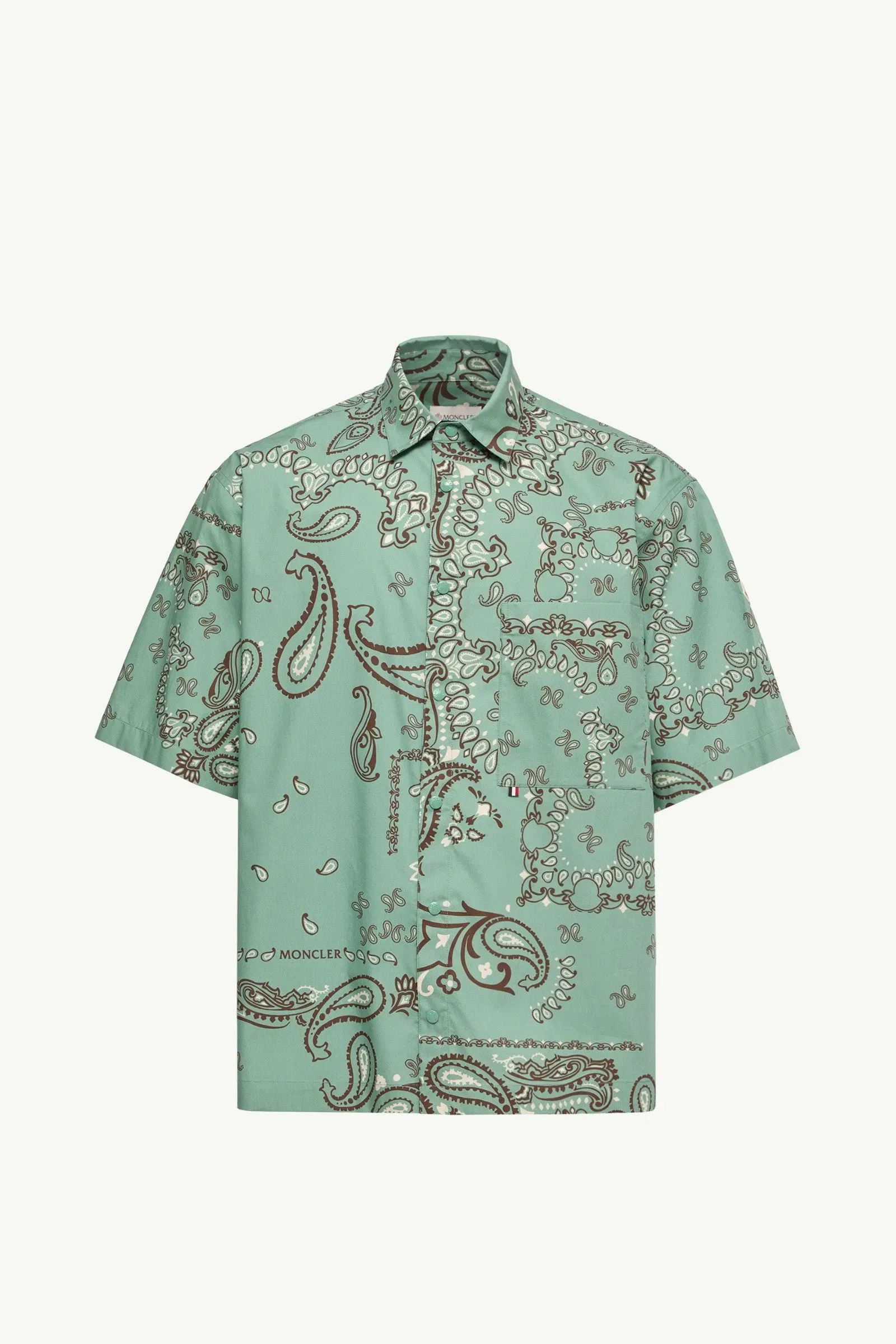 Moncler Paisley Cotton Short Sleeve Shirt Aqua Green Aqua Green