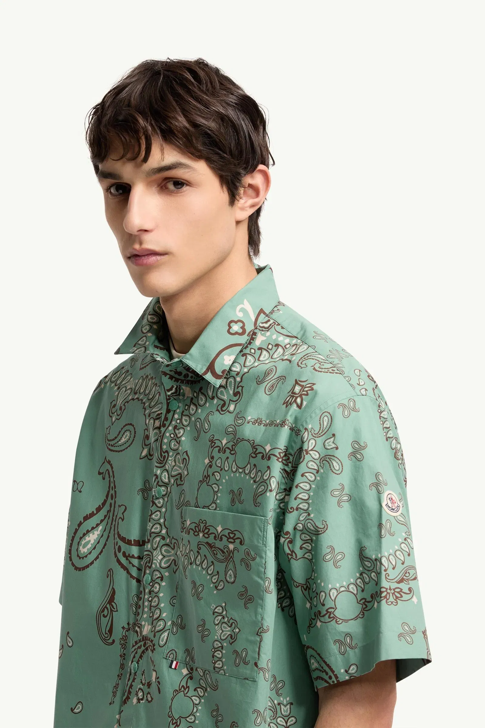 Moncler Paisley Cotton Short Sleeve Shirt Aqua Green Aqua Green