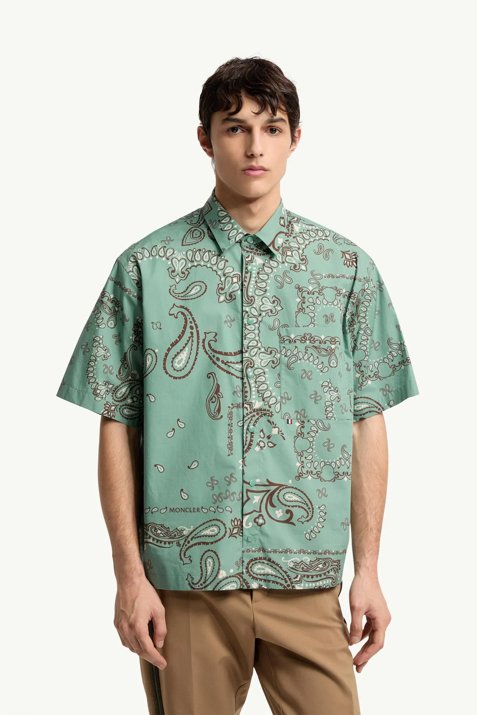 Moncler Paisley Cotton Short Sleeve Shirt Aqua Green Aqua Green