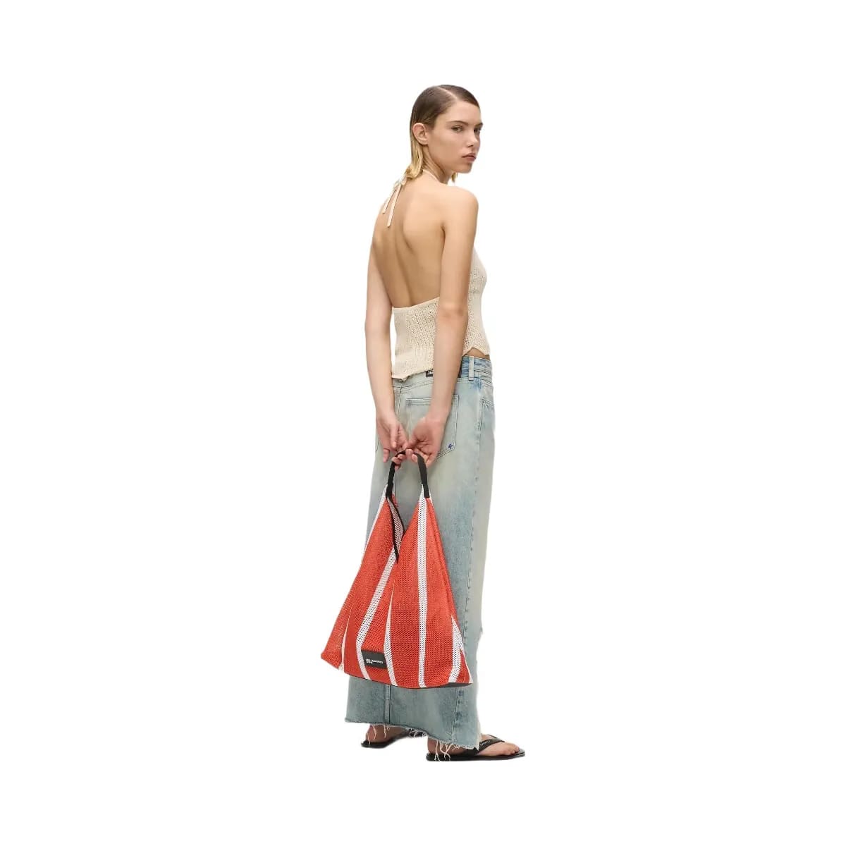 Karl Lagerfeld Striped Mesh Tote Bag Vertical Grenadine White Stripes