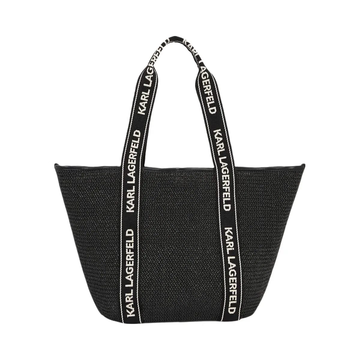 Karl Lagerfeld Logo Woven Beach Tote Bag Black
