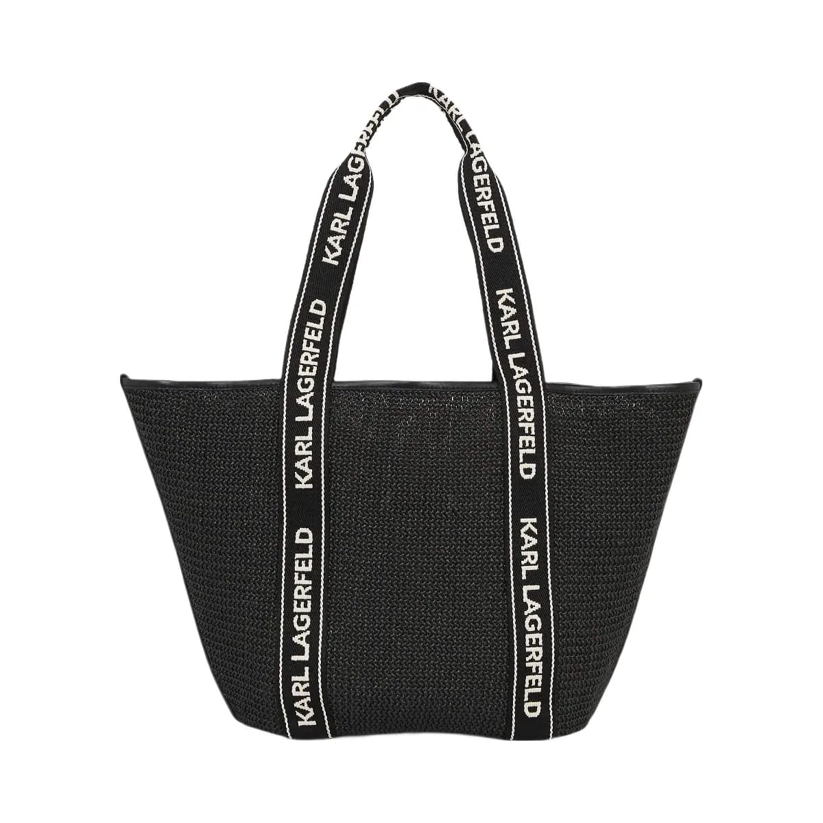 Karl Lagerfeld Logo Woven Beach Tote Bag Black
