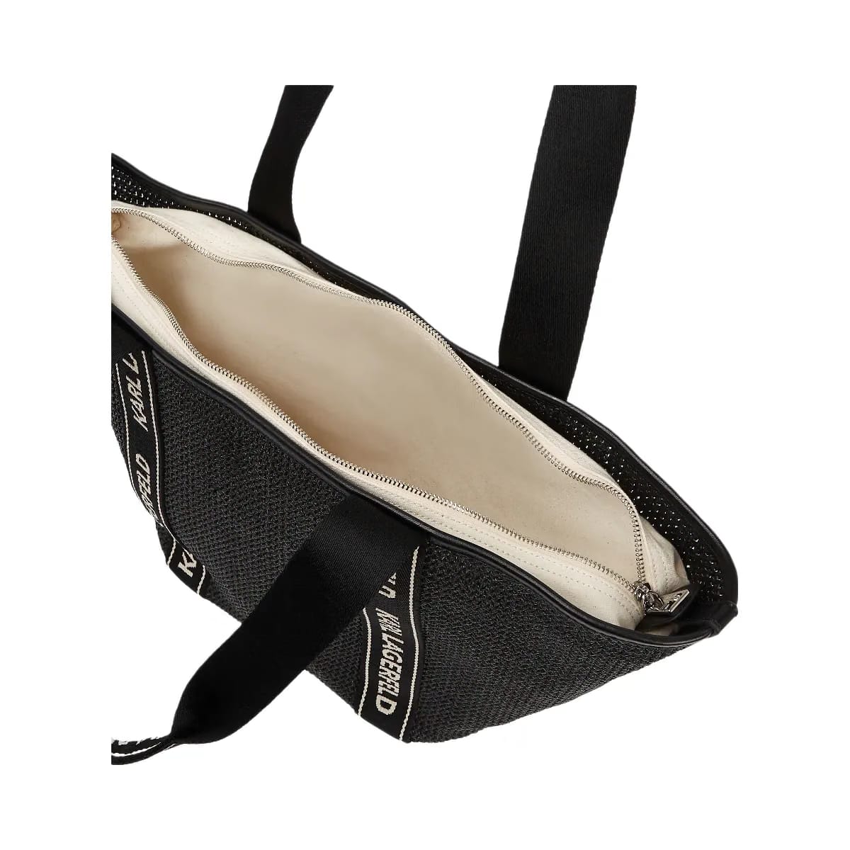 Karl Lagerfeld Logo Woven Beach Tote Bag Black