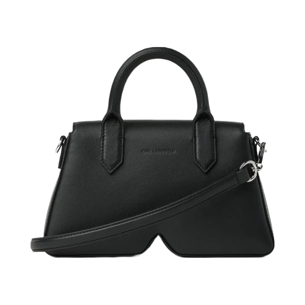 Karl Lagerfeld Ikon K Leather Top Handle Bag Black Nickel