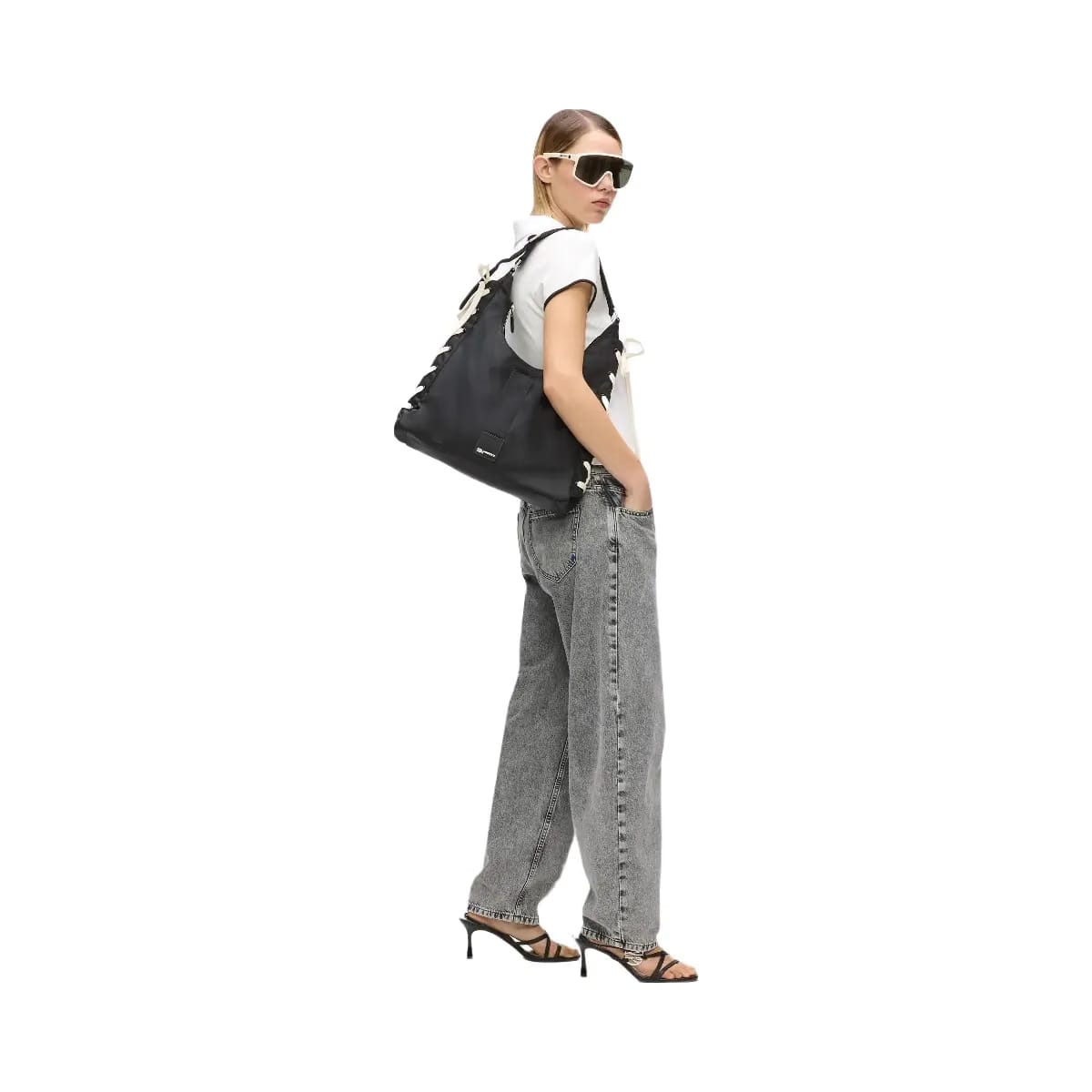 Karl Lagerfeld Nylon Lace-Up Tote Bag Black