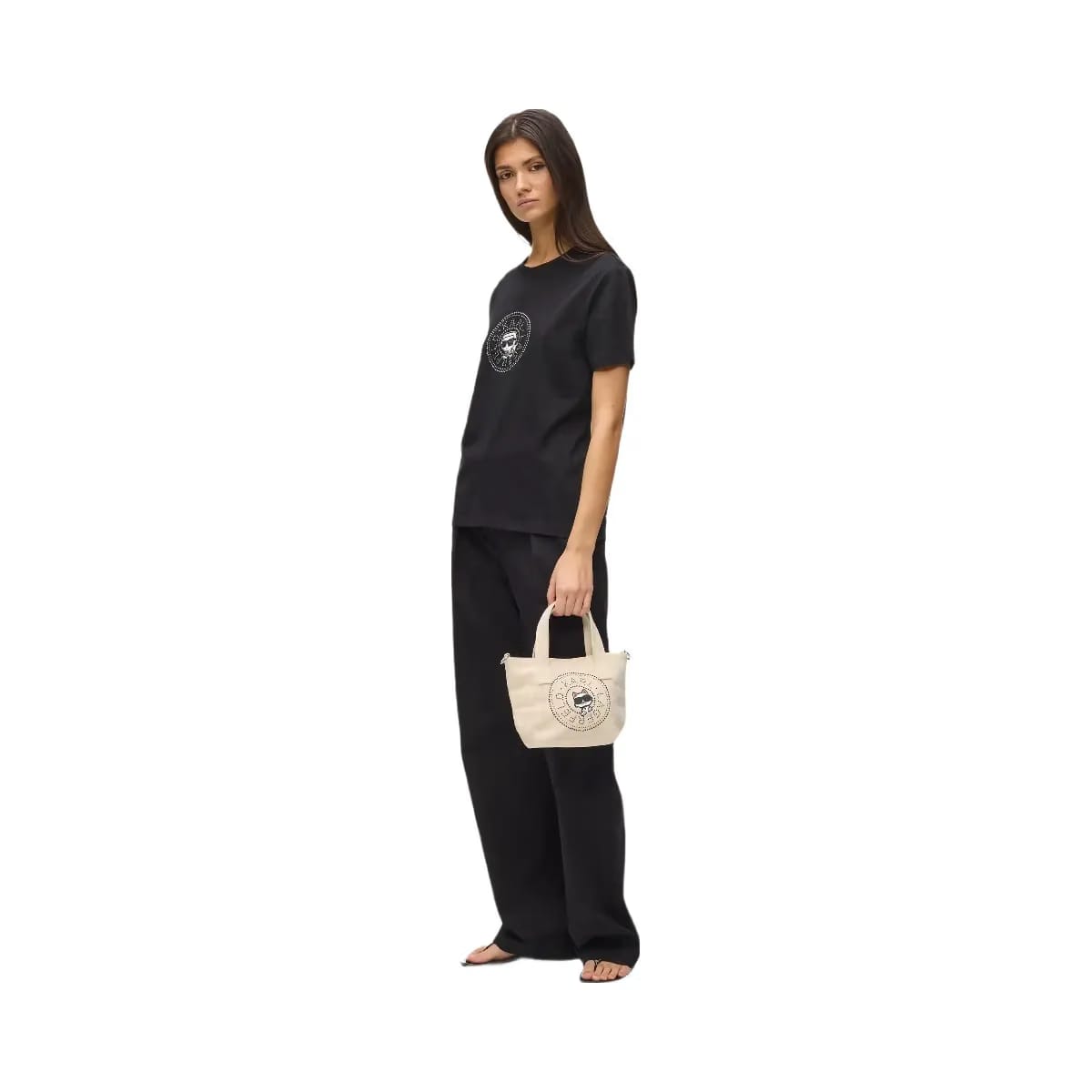 Karl Lagerfeld Ikon Circle Choupette Rhinestones Shopper Off White