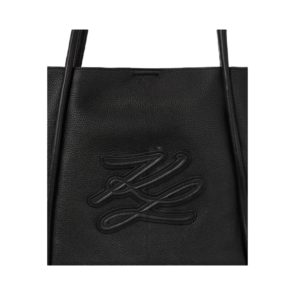 Karl Lagerfeld Autograph Patch Medium Tote Bag Black Nickel