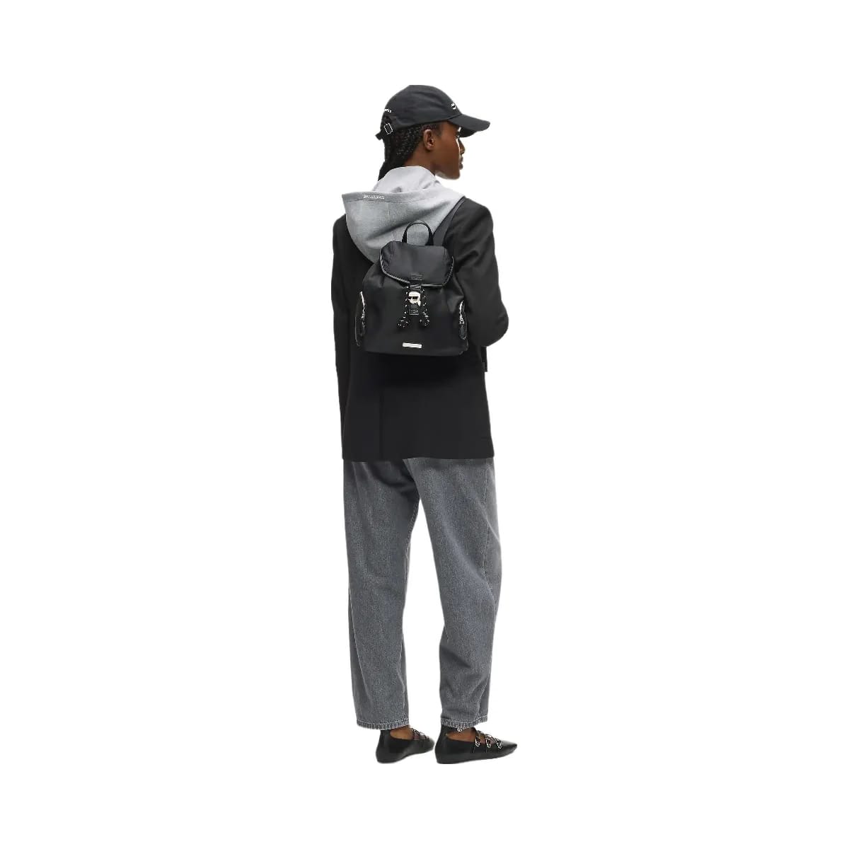 Karl Lagerfeld Ikon Nylon Small Flap Backpack Black