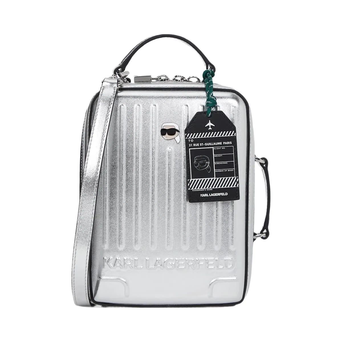 Karl Lagerfeld Ikon Suitcase Crossbody Bag Silver
