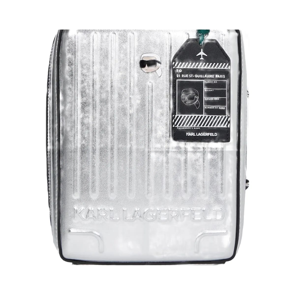 Karl Lagerfeld Ikon Suitcase Crossbody Bag Silver
