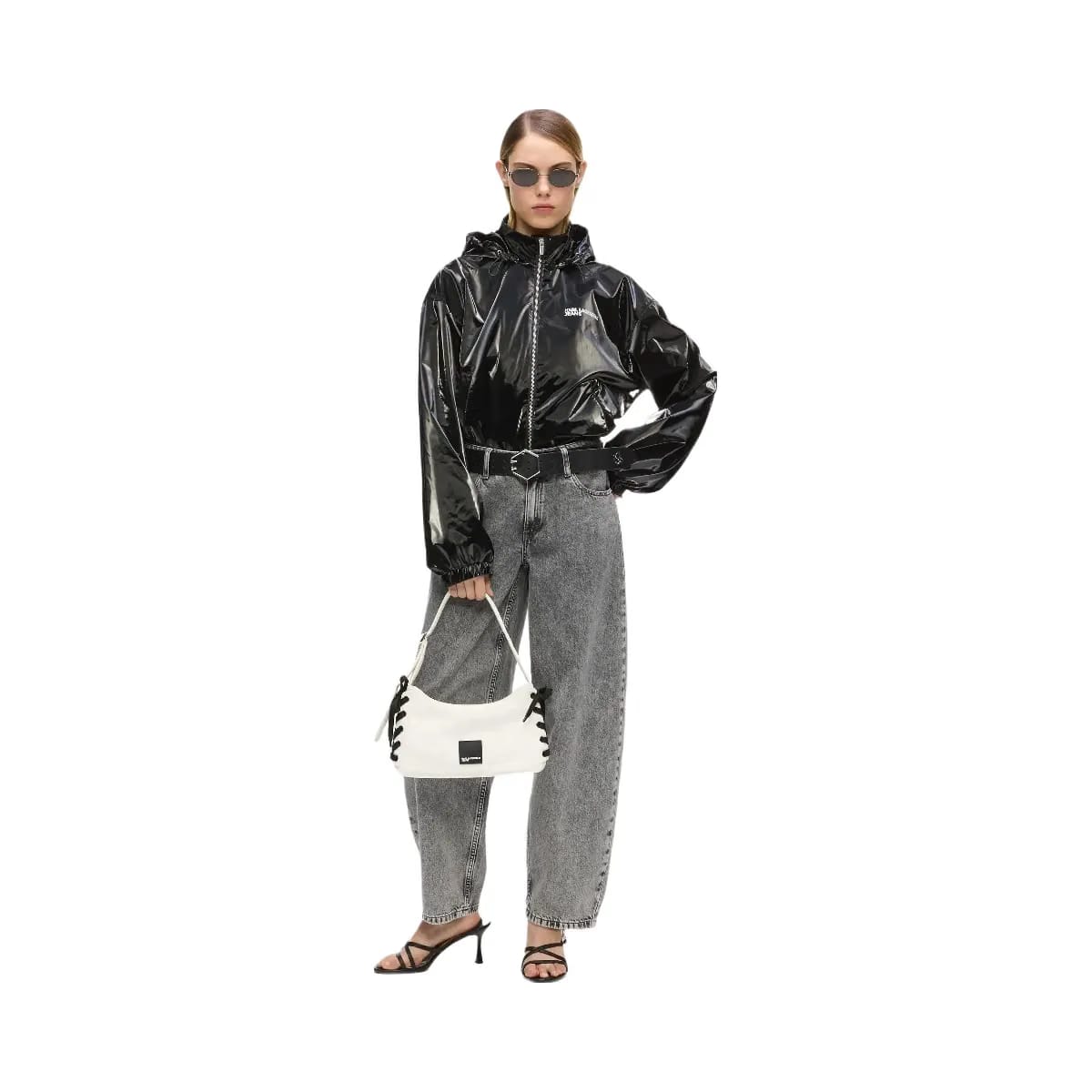 Karl Lagerfeld Nylon Lace-Up Shoulder Bag White