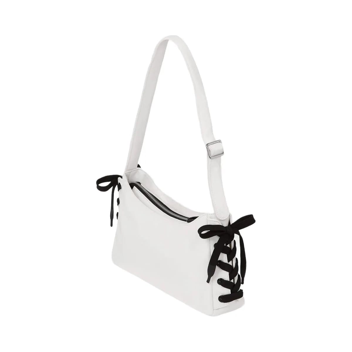 Karl Lagerfeld Nylon Lace-Up Shoulder Bag White