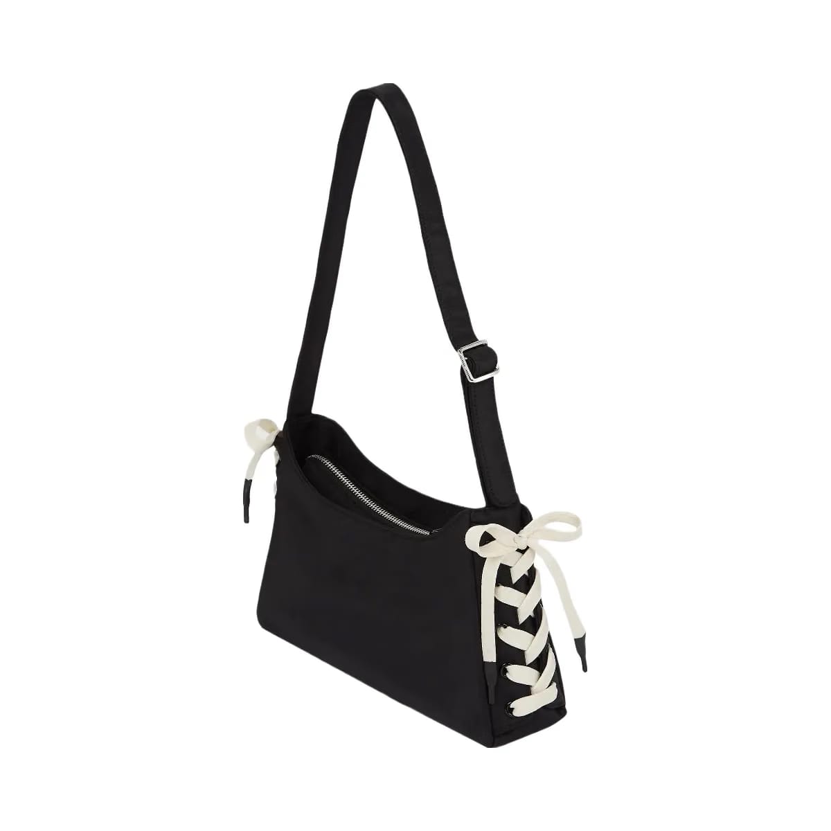 Karl Lagerfeld Nylon Lace-Up Shoulder Bag Black
