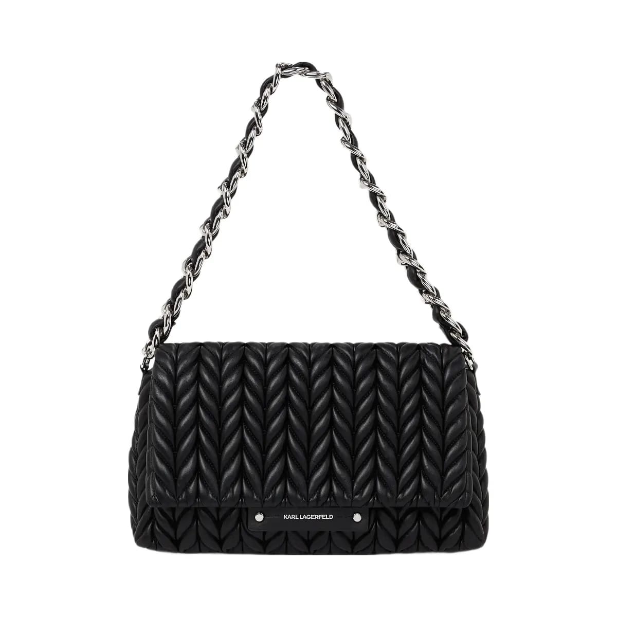 Karl Lagerfeld Weave Flap Shoulder Bag Black Nickel