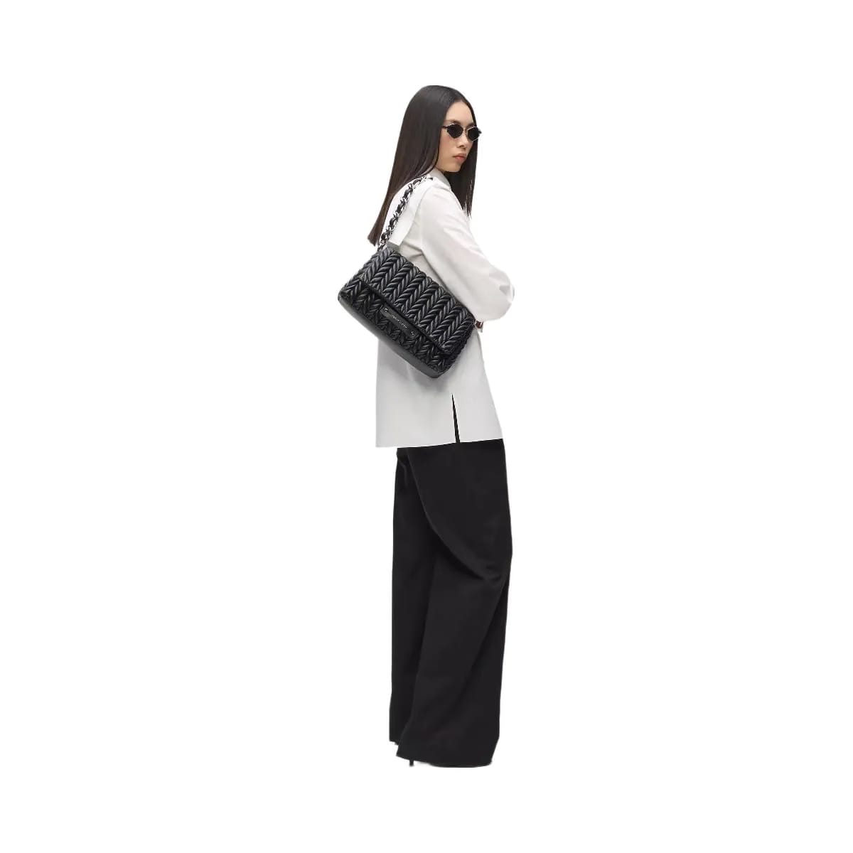 Karl Lagerfeld Weave Flap Shoulder Bag Black Nickel