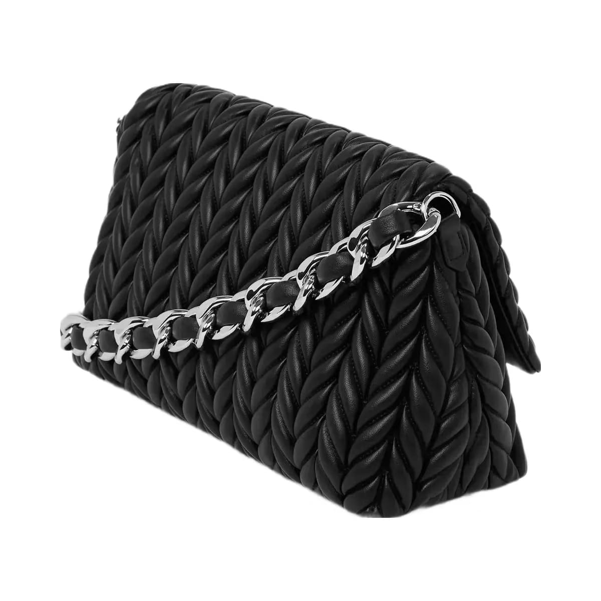 Karl Lagerfeld Weave Flap Shoulder Bag Black Nickel