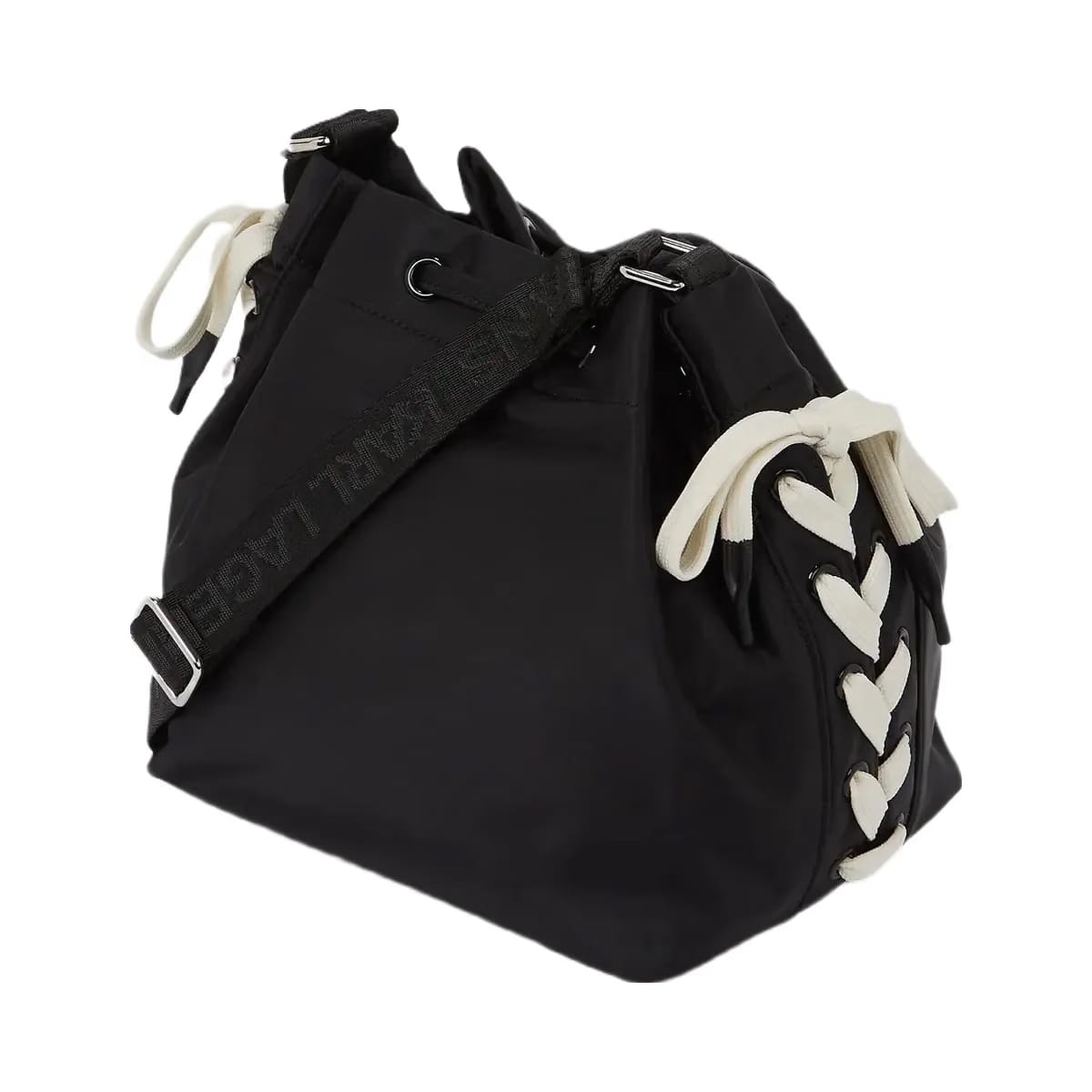 Karl Lagerfeld Nylon Lace-Up Bucket Bag Black