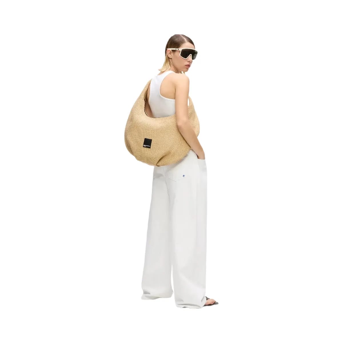 Karl Lagerfeld Woven Large Hobo Bag Natural