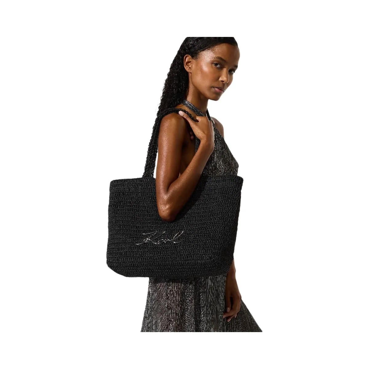 Karl Lagerfeld Signature Crochet Beach Bag Black