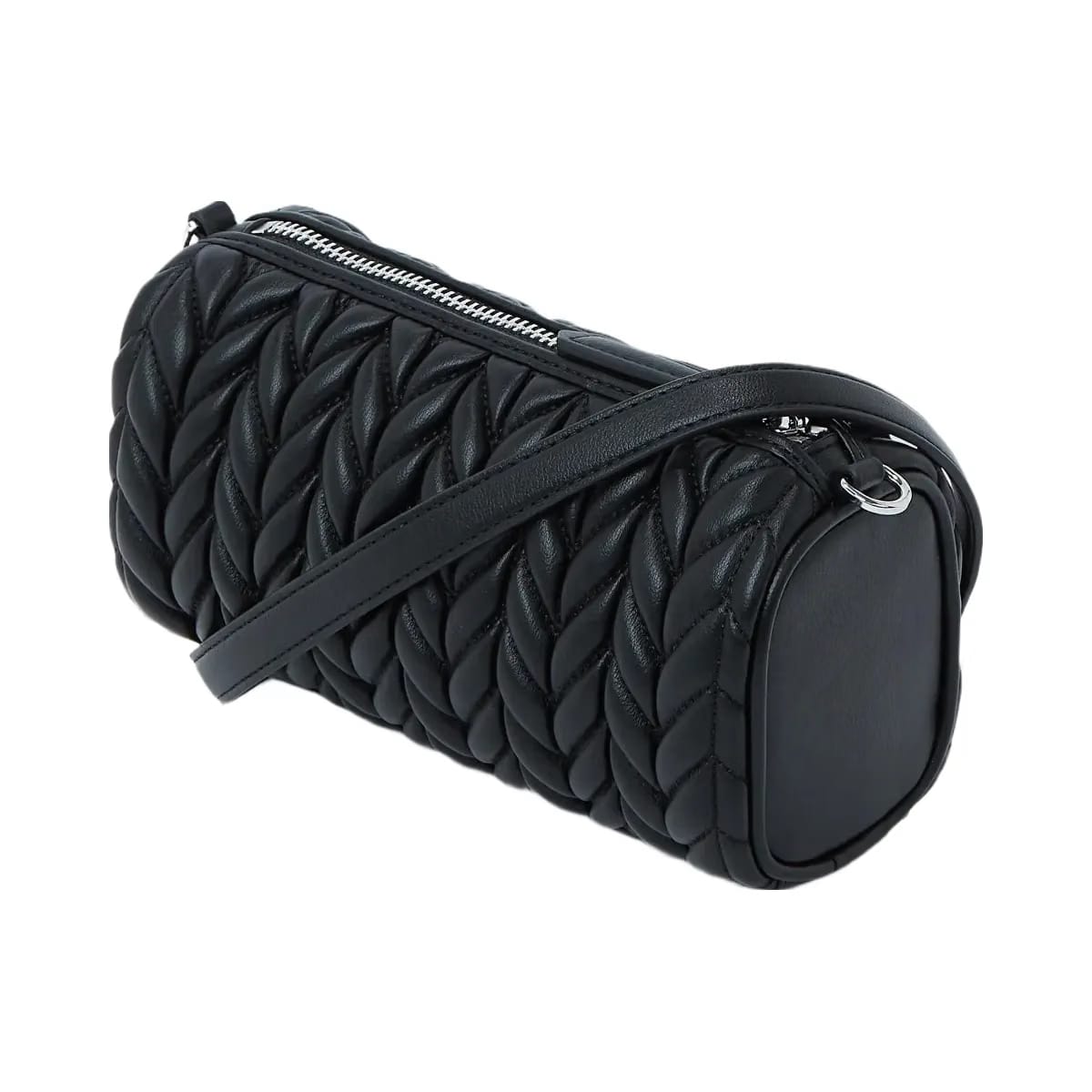 Karl Lagerfeld Weave Barrel Crossbody Bag Black Nickel