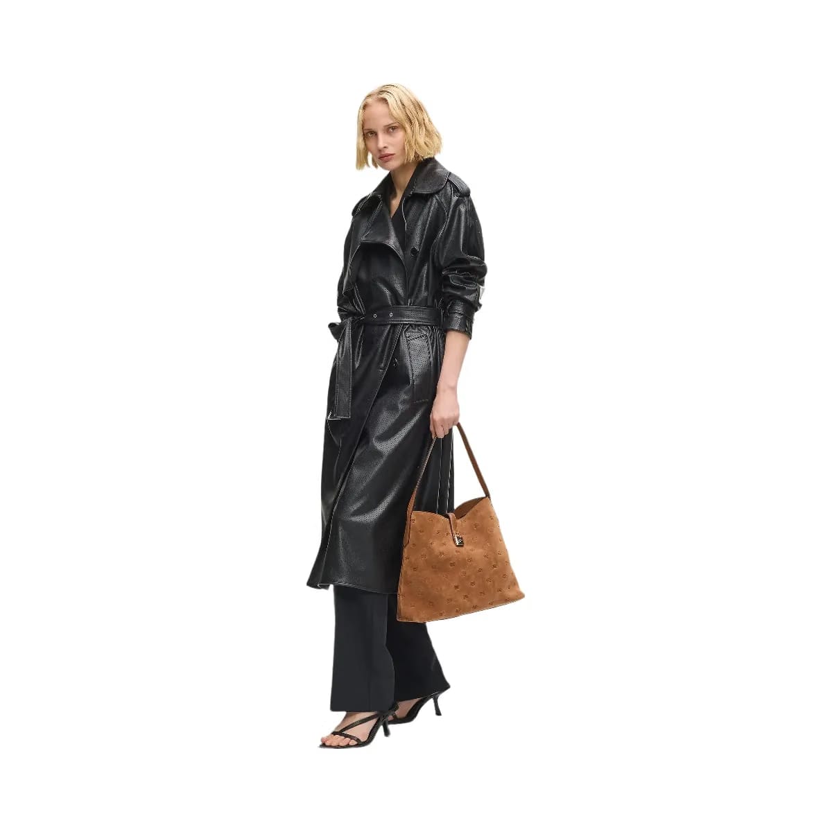 Karl Lagerfeld Autograph Padlock Suede Hobo Bag Dark Tan
