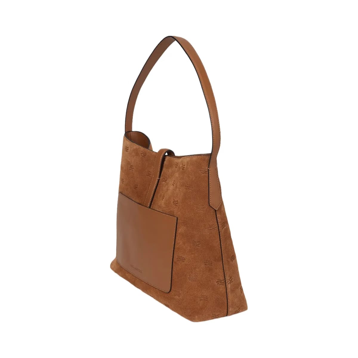 Karl Lagerfeld Autograph Padlock Suede Hobo Bag Dark Tan