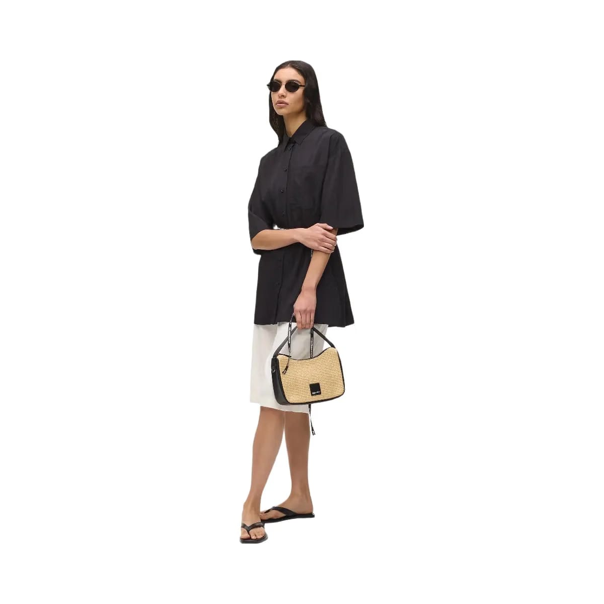 Karl Lagerfeld Woven Mini Hobo Bag Natural