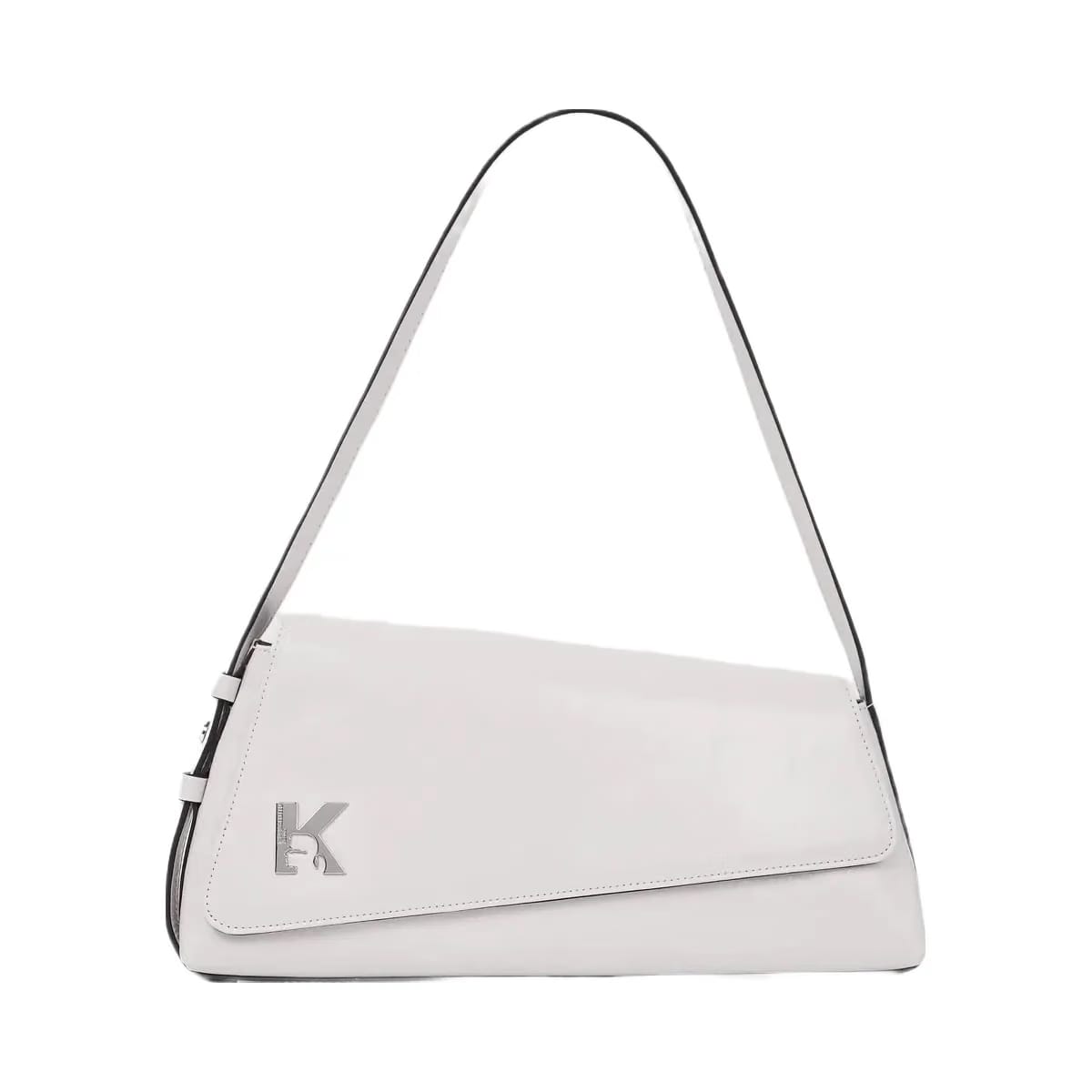 Karl Lagerfeld Geo High-Shine Flap Bag Off White