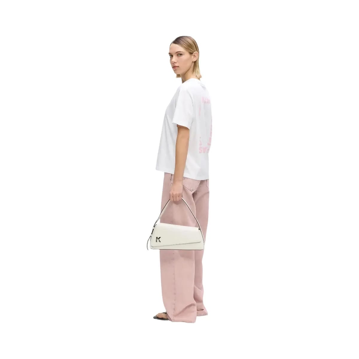 Karl Lagerfeld Geo High-Shine Flap Bag Off White