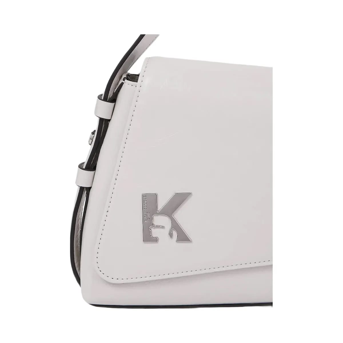 Karl Lagerfeld Geo High-Shine Flap Bag Off White