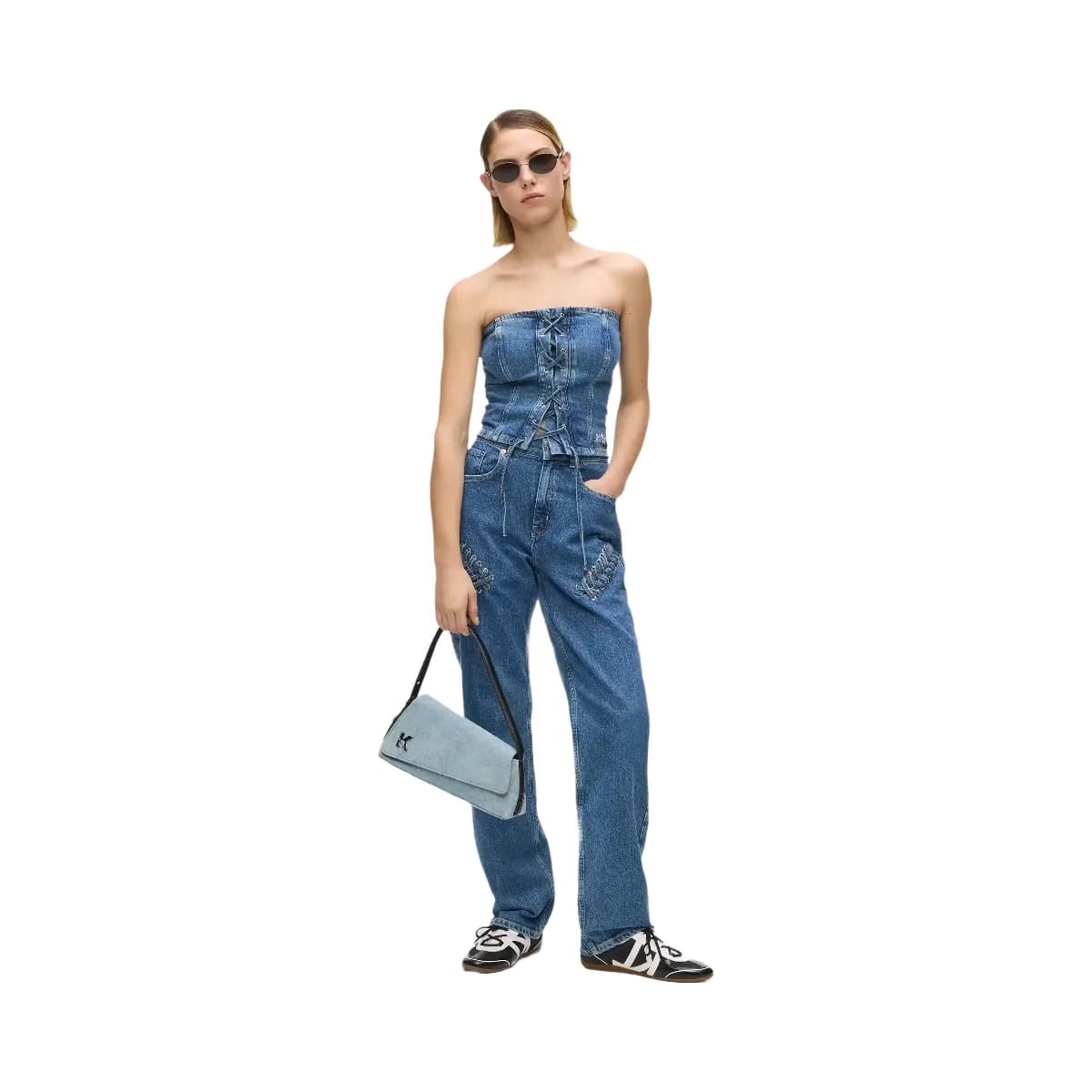 Karl Lagerfeld Geo Denim Flap Bag Acid Light Blue