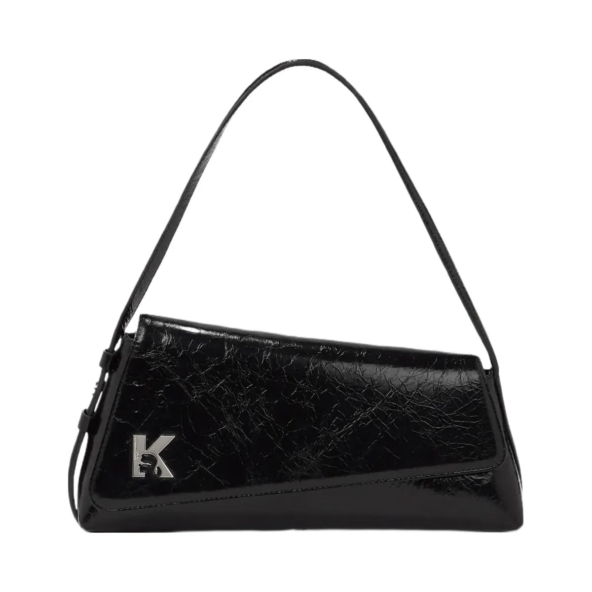Karl Lagerfeld Geo High-Shine Flap Bag Black