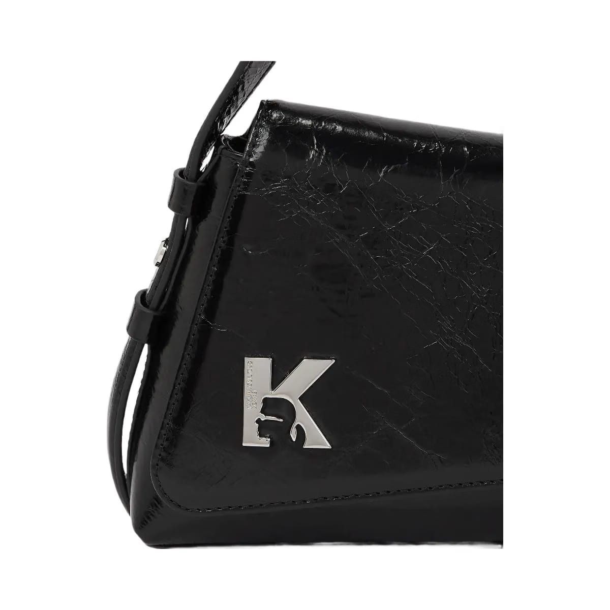 Karl Lagerfeld Geo High-Shine Flap Bag Black