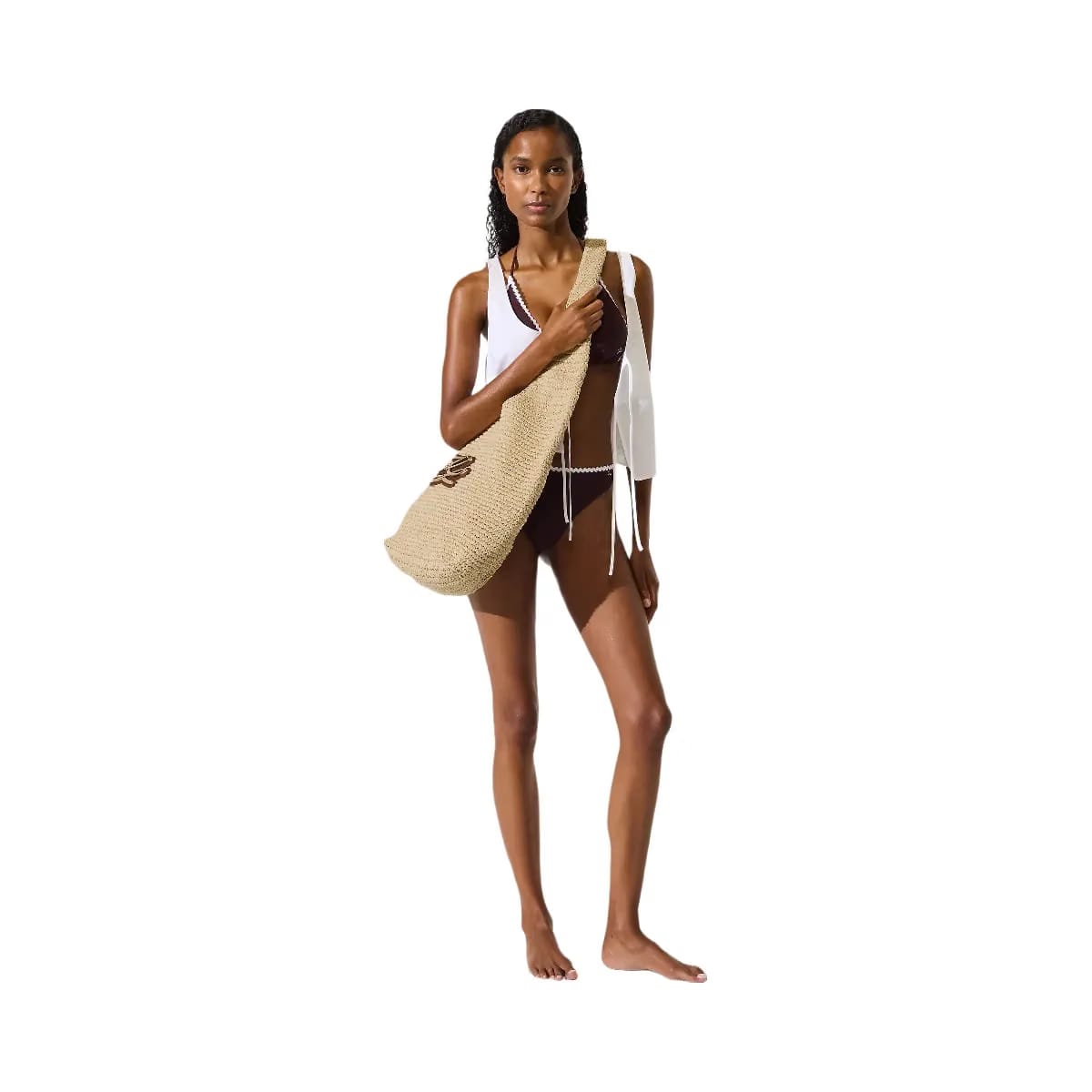 Karl Lagerfeld Autograph Crochet Hobo Bag Natural