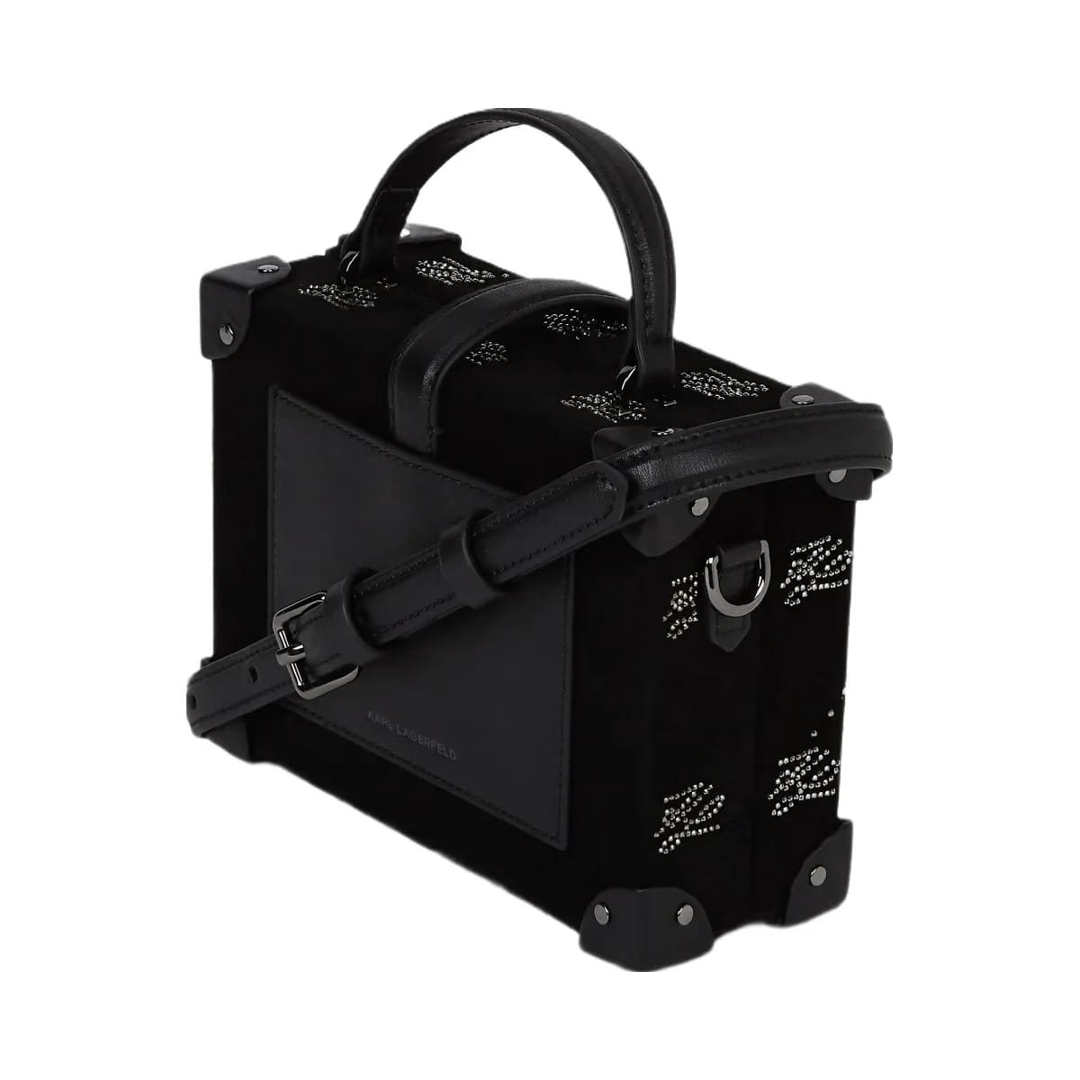 Karl Lagerfeld Autograph Padlock Rhinestone Trunk Bag Black Embellishment