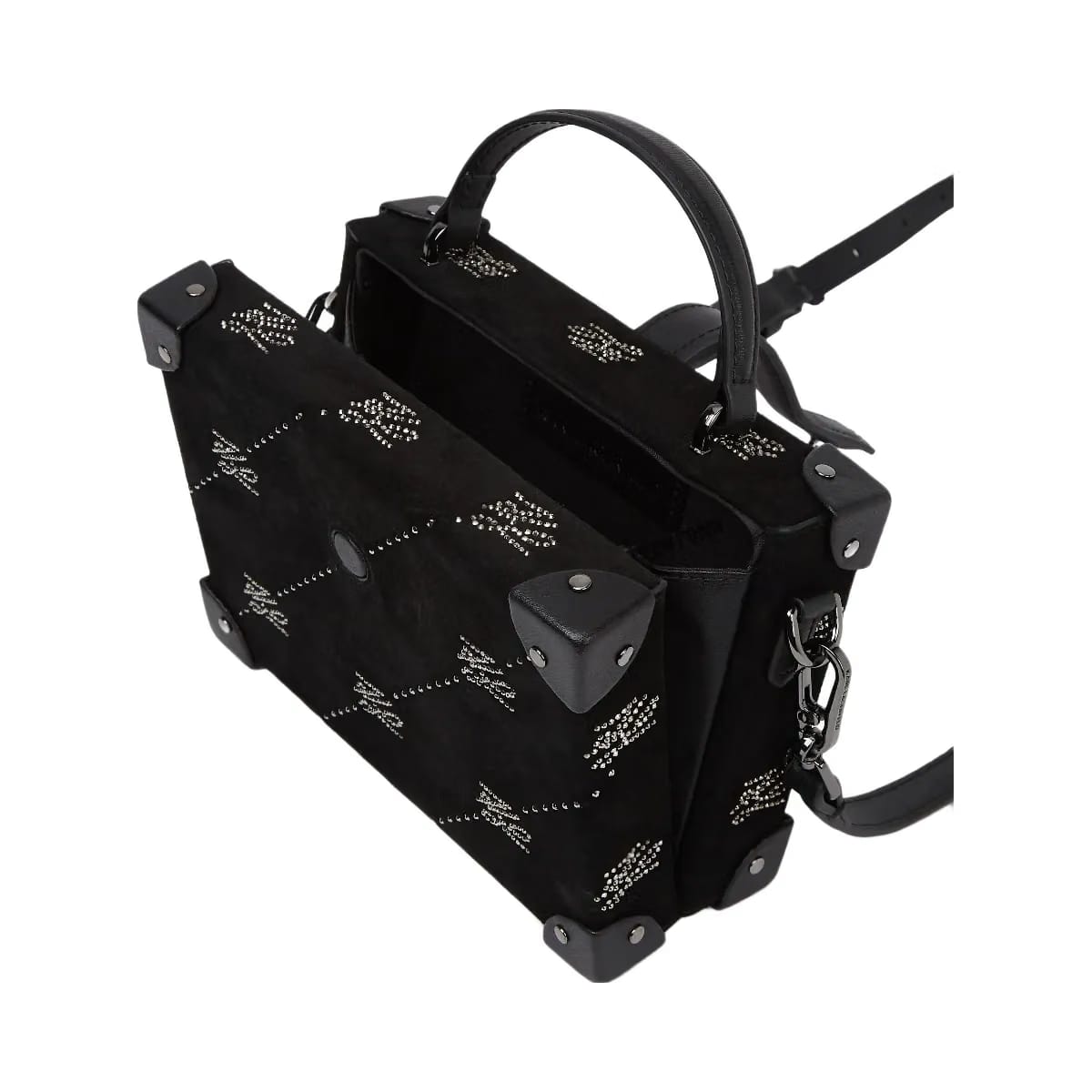 Karl Lagerfeld Autograph Padlock Rhinestone Trunk Bag Black Embellishment