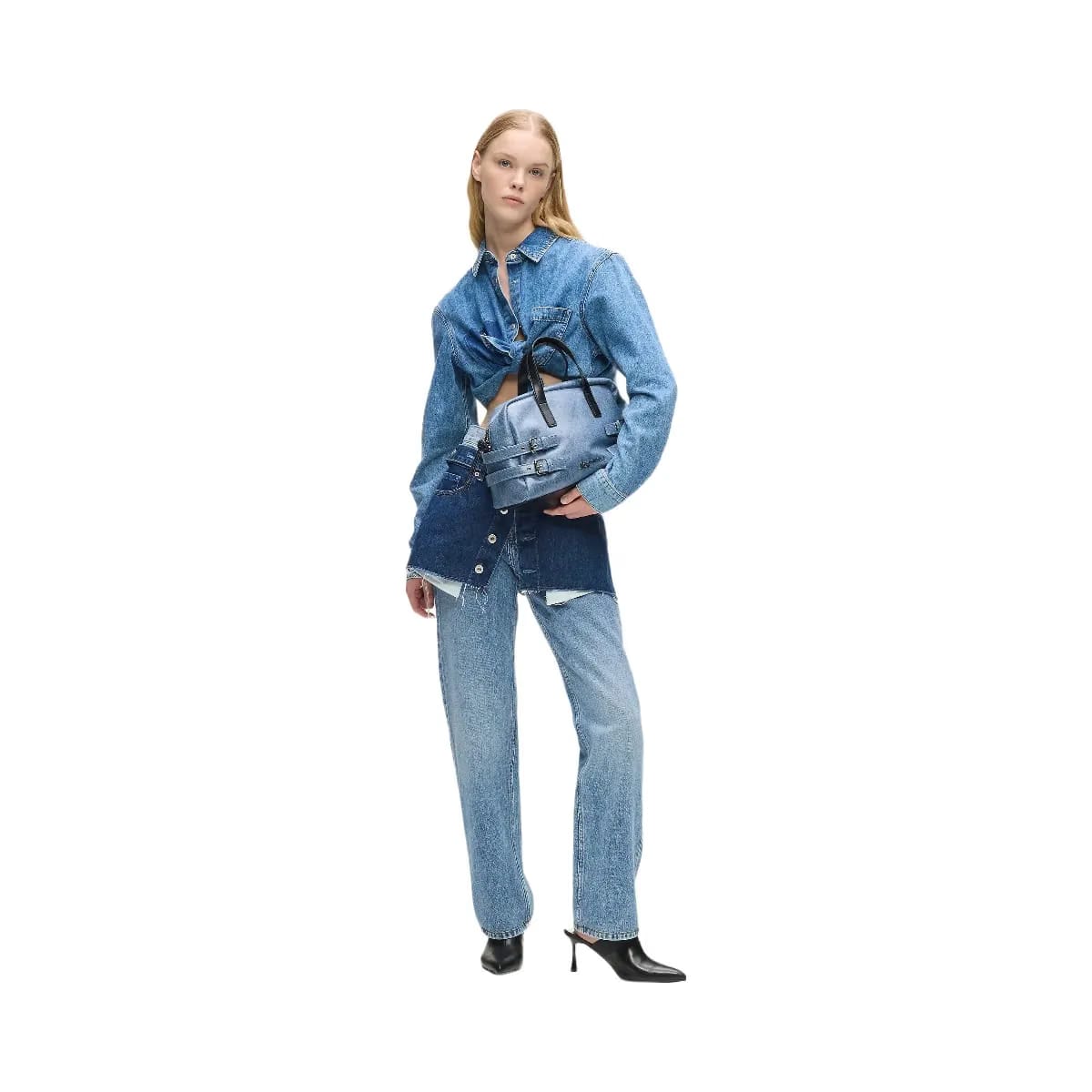 Karl Lagerfeld Denim Buckle Bowling Bag Standard Blue Denim